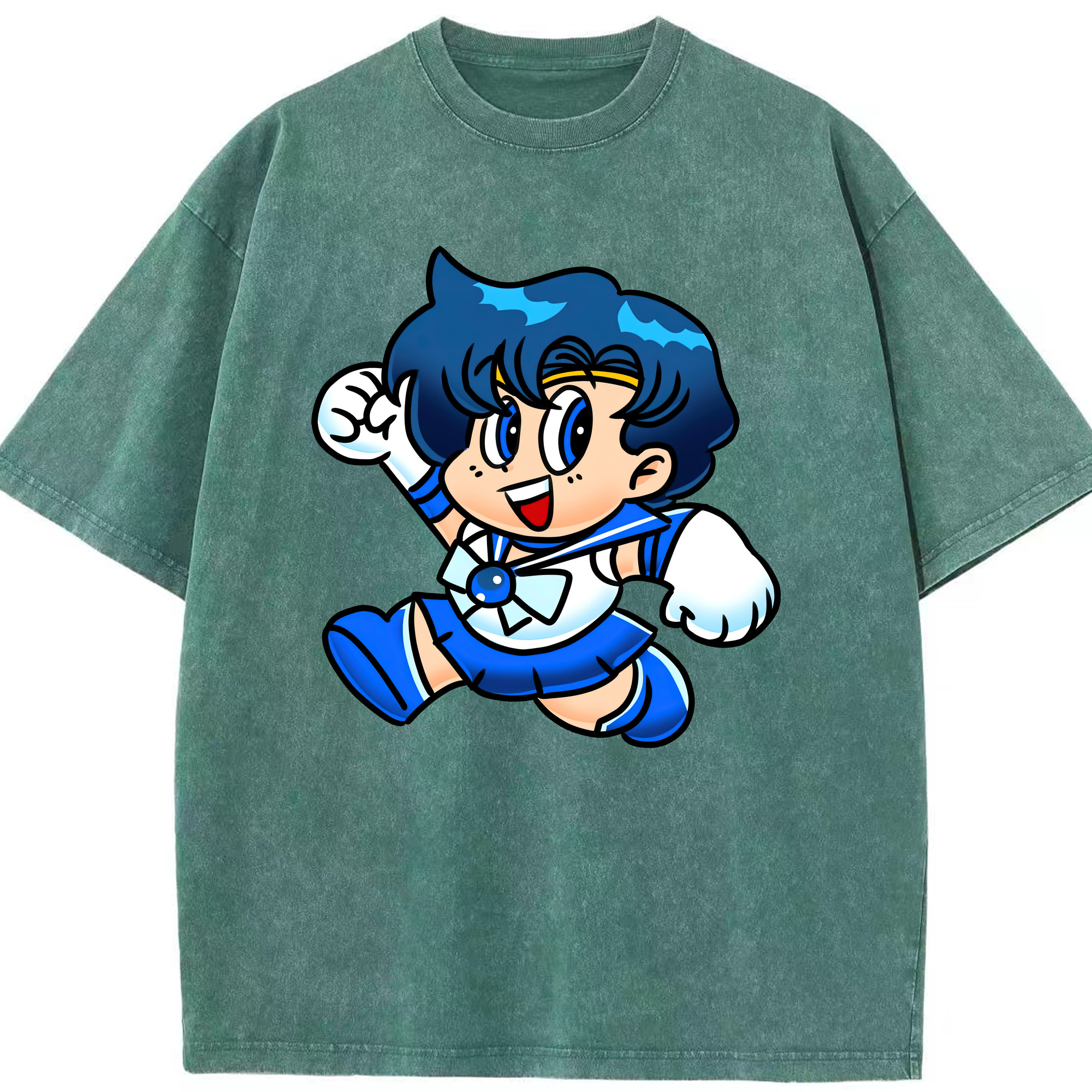（画像用） 美少女戦士セーラームーン 水野 亜美 みずの あみ Sailor Moon Mizuno Ami 綿100% ヴィンテージ風 半袖Tシャツ（フロントプリント）